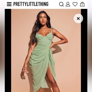 PLT Sage Green Polka Dot Draped Underwire Detail Midi Dress